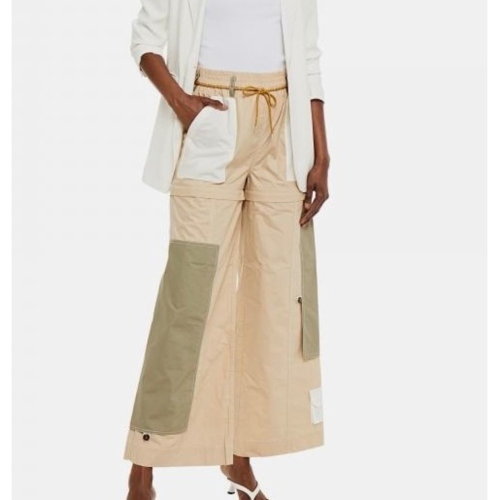 GANNI Pants Hazel Wide Leg Convertible Cargo Irish Cream Olive Green 34 US 2